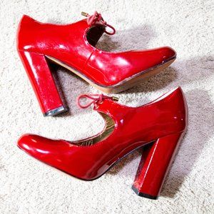 Red Block Heel Mary Janes, Size 8M